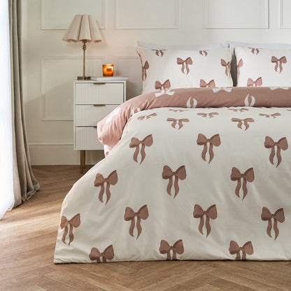 Bow Print Reversible Duvet Cover Set - Ivory/Natural