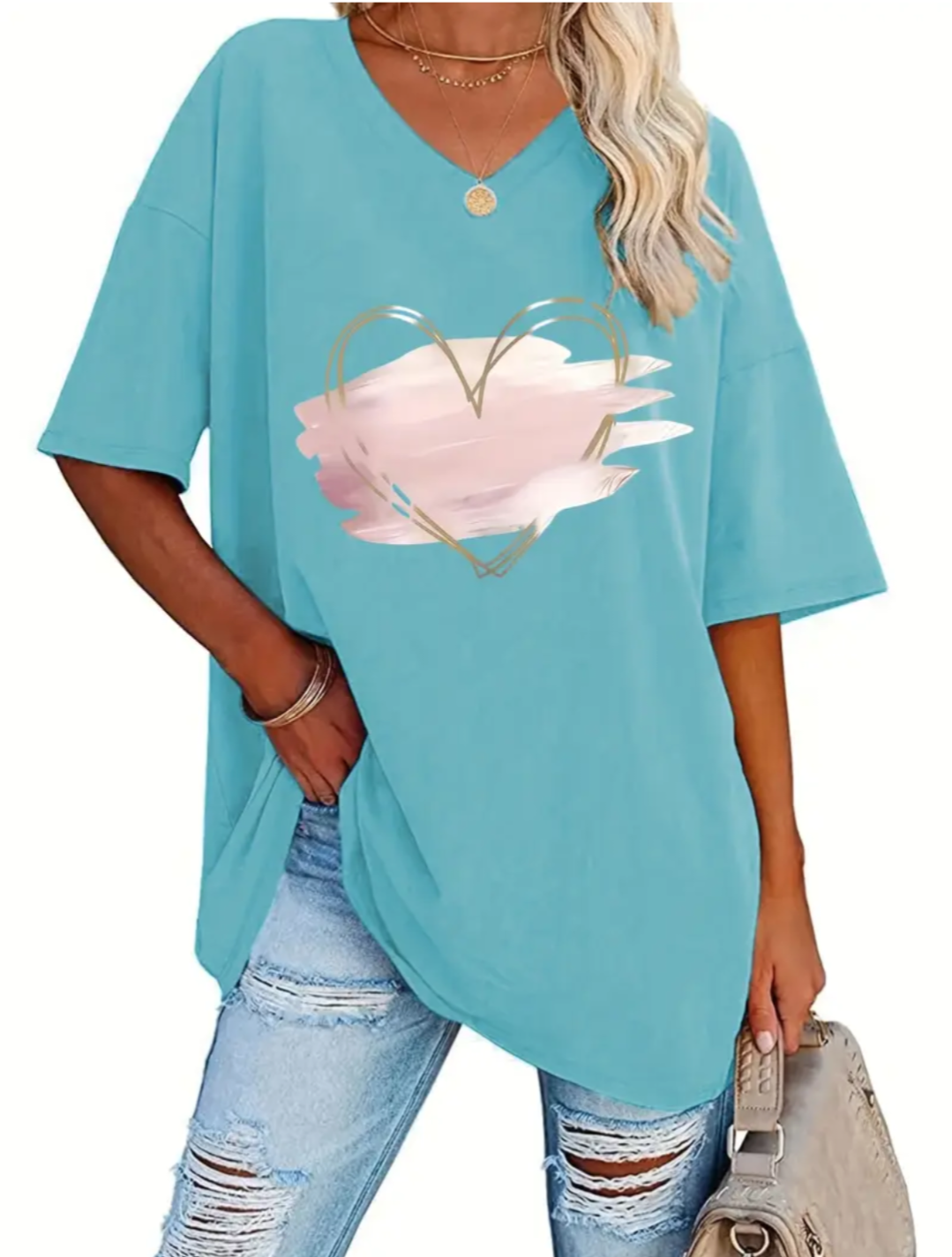 Ladies Plus Size Graphic Heart TShirt