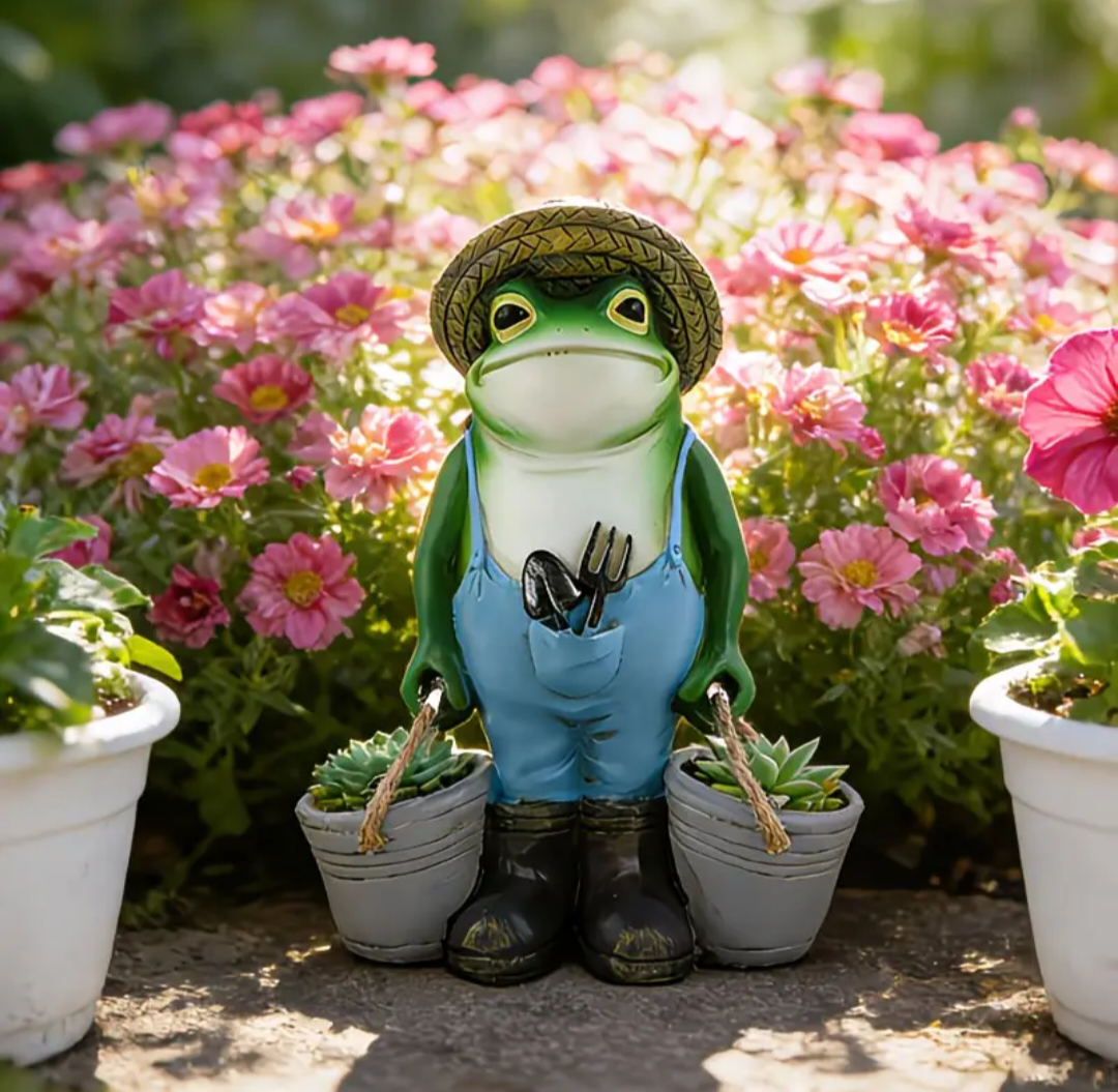 Farming Frog Garden Ornament