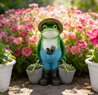 Farming Frog Garden Ornament