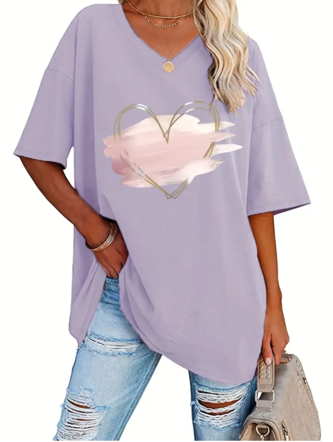 Ladies Plus Size Graphic Heart TShirt