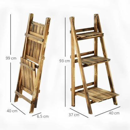 Wooden Folding Flower Pot Stand 3 Tier Garden Planter Display Ladder