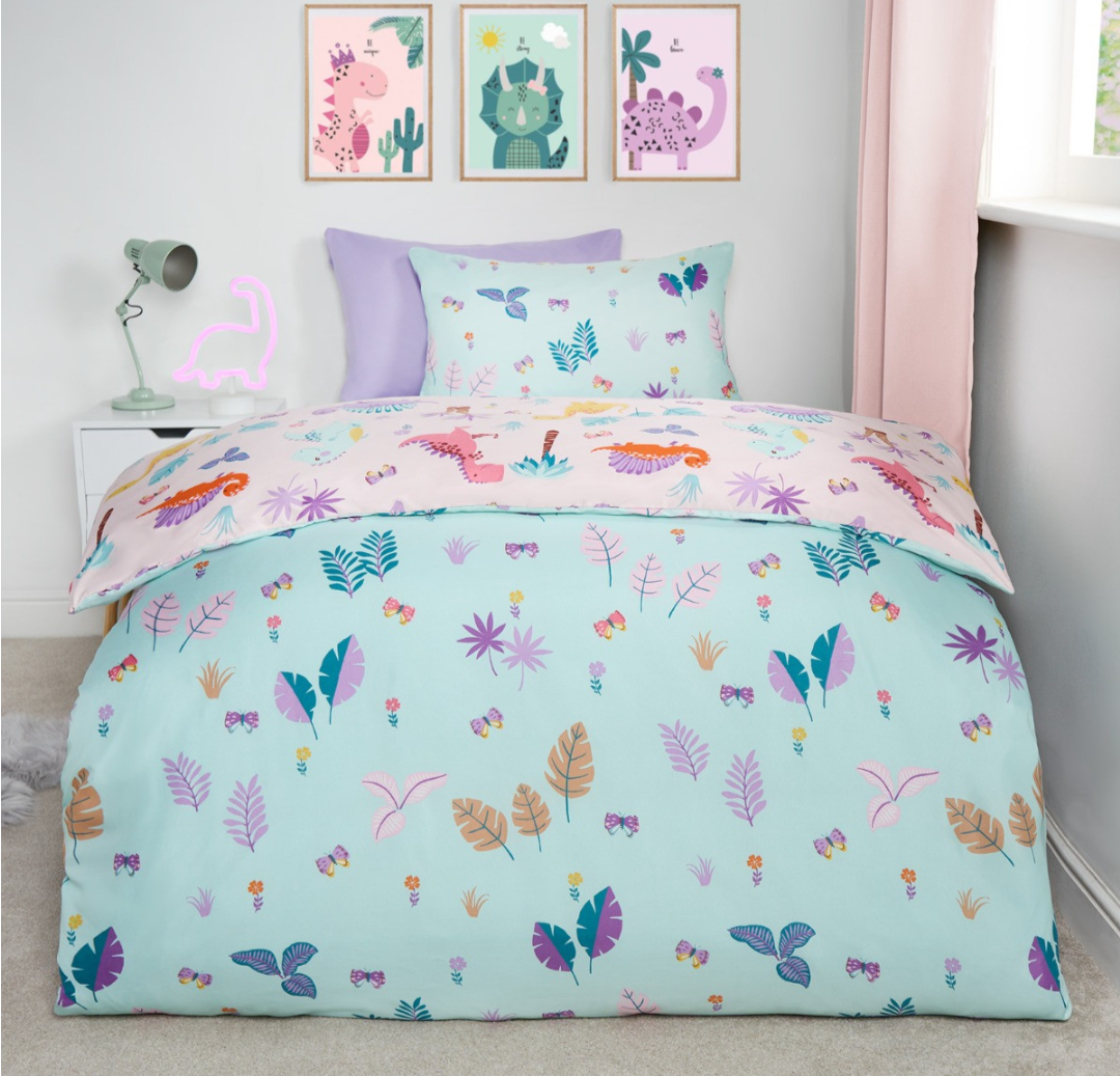 Kids Dinosaur Print Reversible Duvet Cover Set - Single