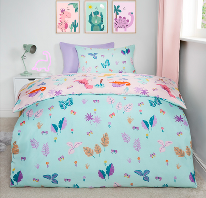 Kids Dinosaur Print Reversible Duvet Cover Set - Single
