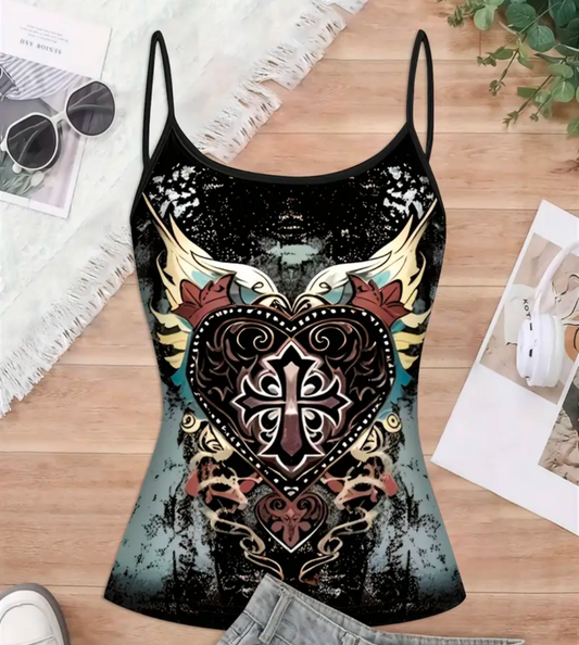 Ladies Plus Size Heart & Cross Top