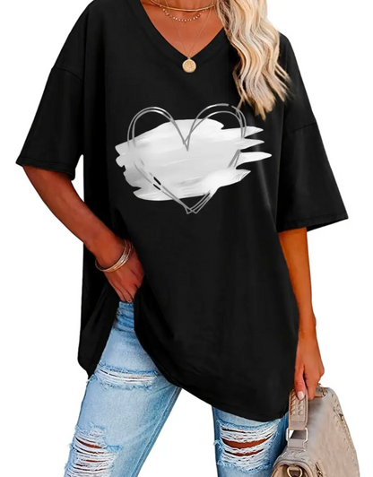 Ladies Plus Size Graphic Heart TShirt