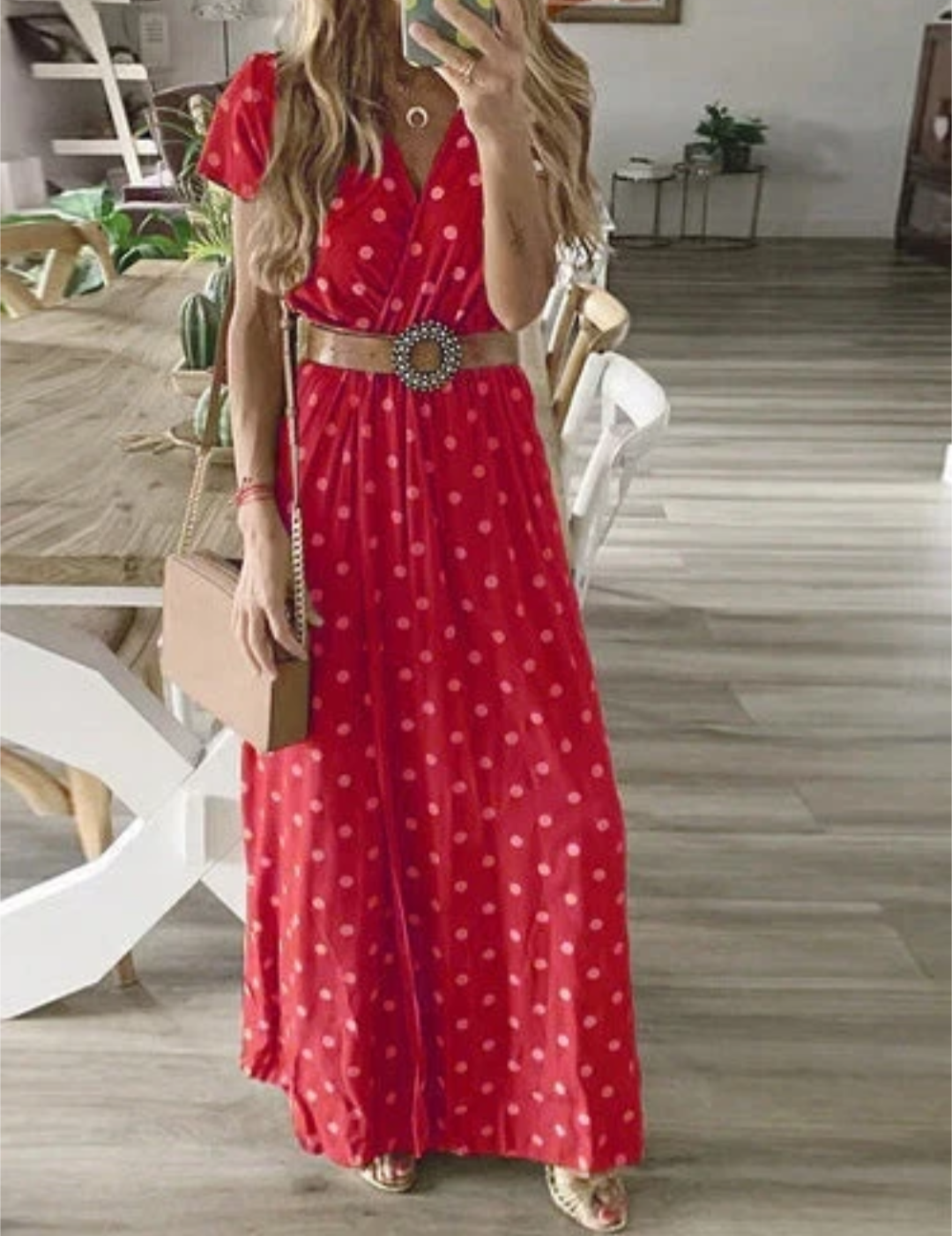 Ladies Polka Dot Maxi Wrap Dress