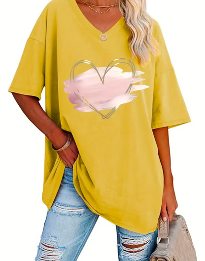 Ladies Plus Size Graphic Heart TShirt