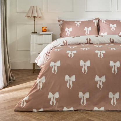 Bow Print Reversible Duvet Cover Set - Ivory/Natural