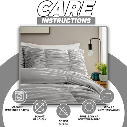 Ruched Grey Microfibre Duvet Cover Set with Pillowcases