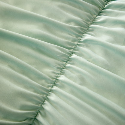 Ruched Sage Green Microfibre Duvet Cover Set with Pillowcases