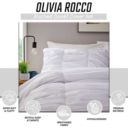 Ruched White Microfibre Duvet Cover Set with Pillowcases