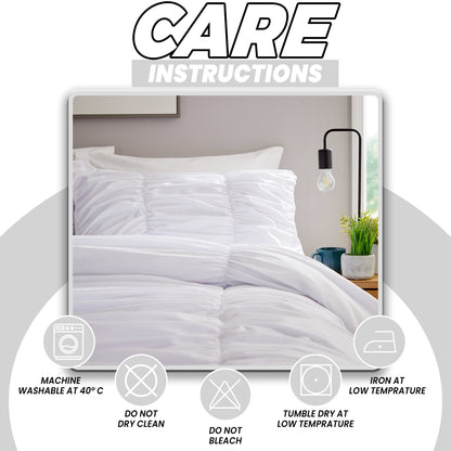 Ruched White Microfibre Duvet Cover Set with Pillowcases