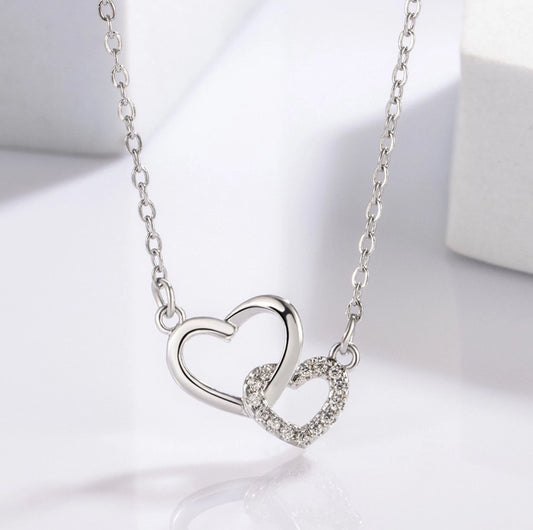 Crystal Double Heart Pendant Necklace