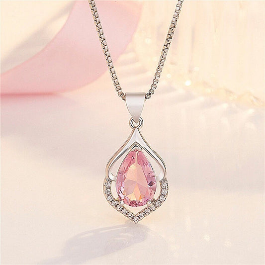 Pink Crystal Stone Pendant Necklace
