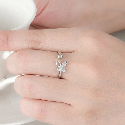 Stunning Crystal Butterfly Adjustable Ring