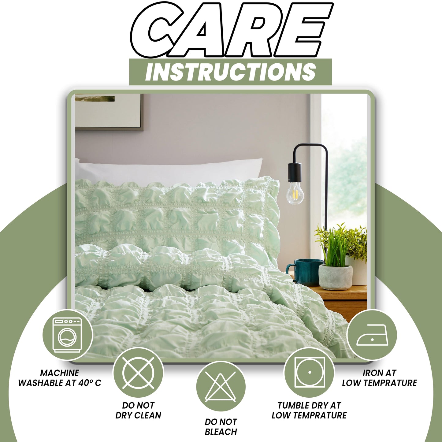Soho Sage Green Microfibre Duvet Cover Set with Pillowcases