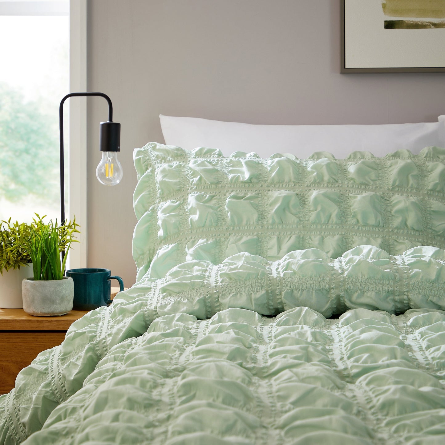 Soho Sage Green Microfibre Duvet Cover Set with Pillowcases