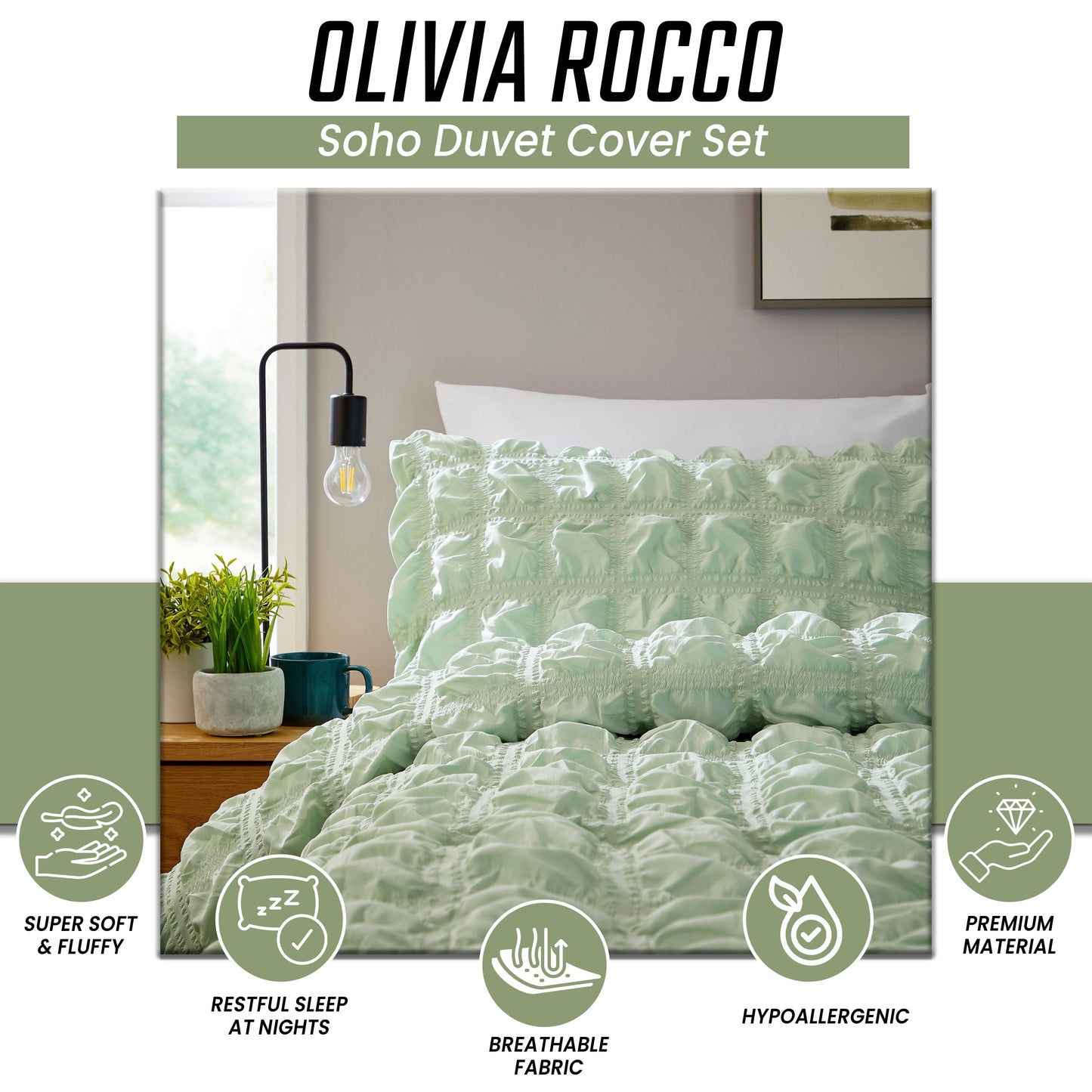 Soho Sage Green Microfibre Duvet Cover Set with Pillowcases