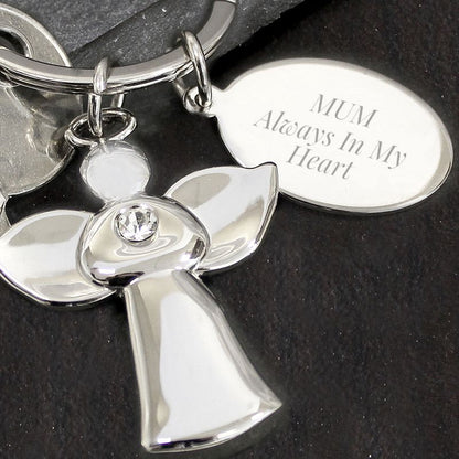 Personalised Silver Plated Guardian Angel Keyring