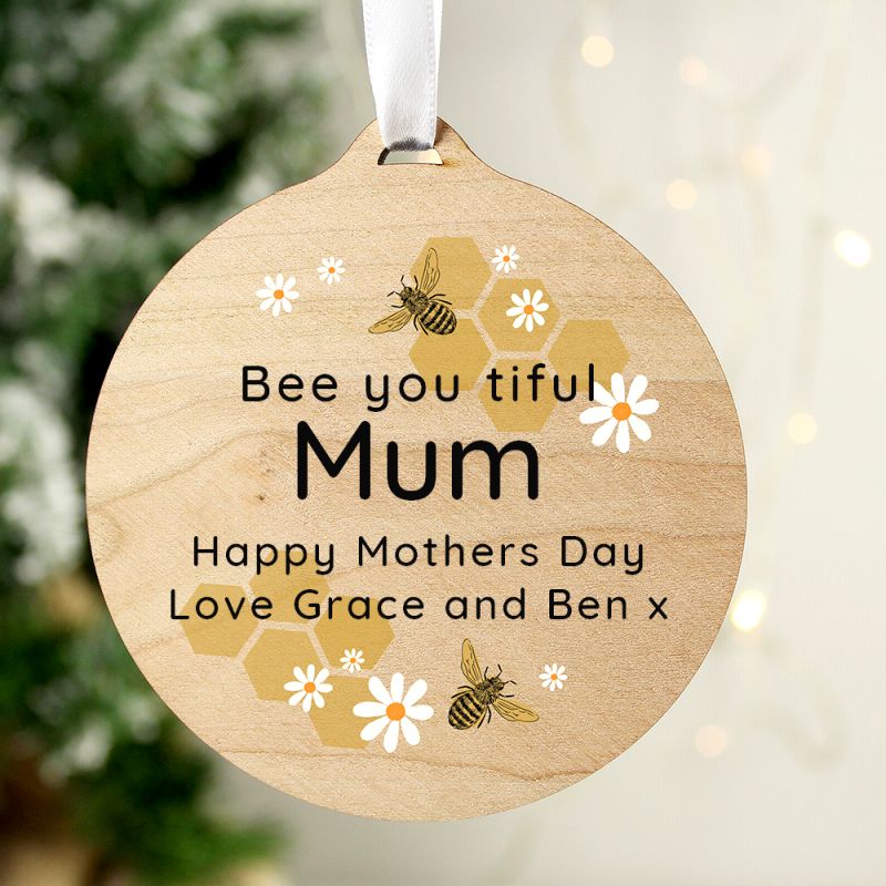 Personalised Bee Round Wooden Decoration