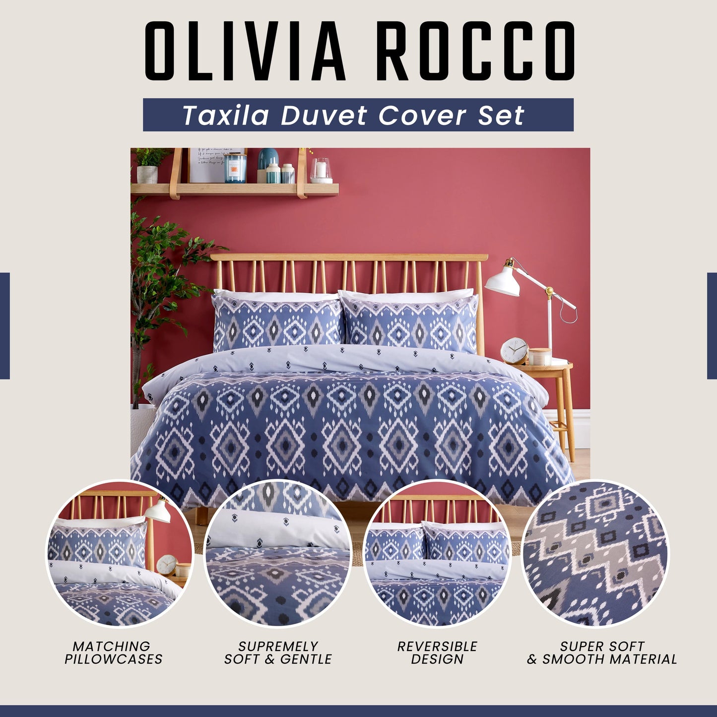Taxila Duvet Cover Set Easy Care Quilt Covers with Pillowcases