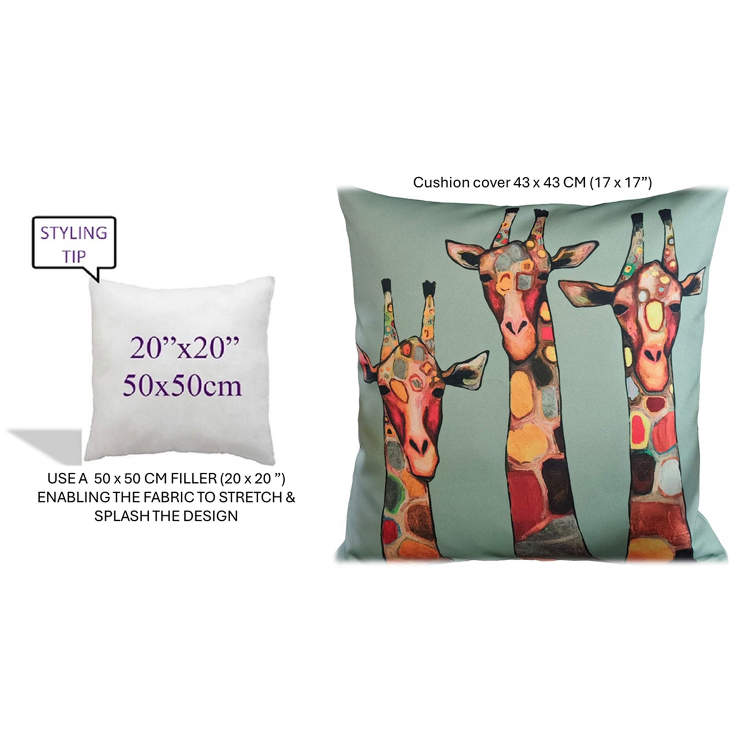 Waterproof Breathable Giraffe Hollowfibre Filled Cushion