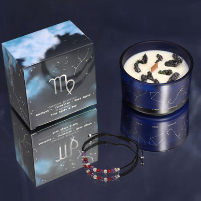 Zodiac Crystal Candle with Gemstone Bracelet